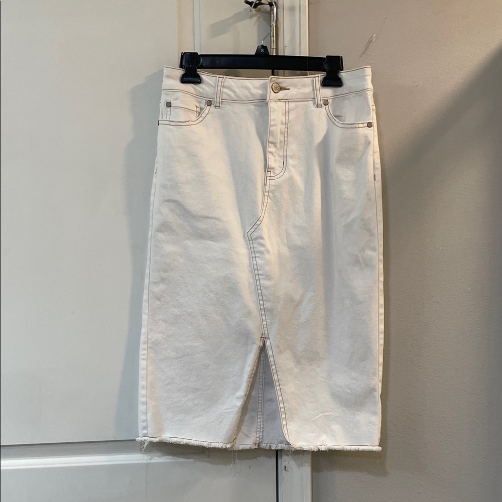 White Denim Pencil Skirt